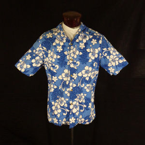 Vintage RJC Blue Cotton Floral Hawaiian Shirt  XL